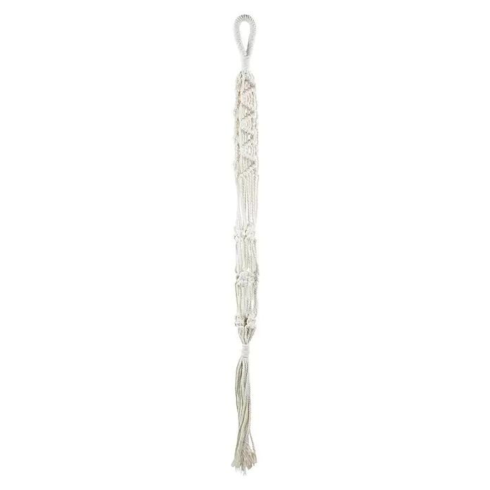 Blumenampel Makramee - Beige - Weißer Makramee-Seilaufhänger mit aufwendigen Knoten und Quaste.