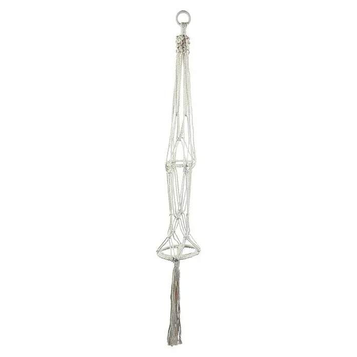 Blumenampel Makramee - Ø x H: 4 x 120 cm, Beige - Eine detaillierte Nahaufnahme eines Makramee-Pflanzenaufhängers, der traditionelle Handwerkskunst und natürlichen Charme vereint.