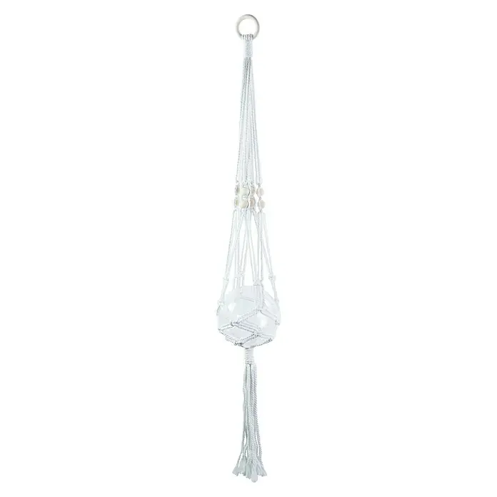 Blumenampel Makramee - Ø x H: 4 x 110 cm, Weiß - Makramee-Pflanzenhänger in Weiß mit einem eleganten und schlichten Design, ideal für hängende Pflanzen und zur Dekoration.