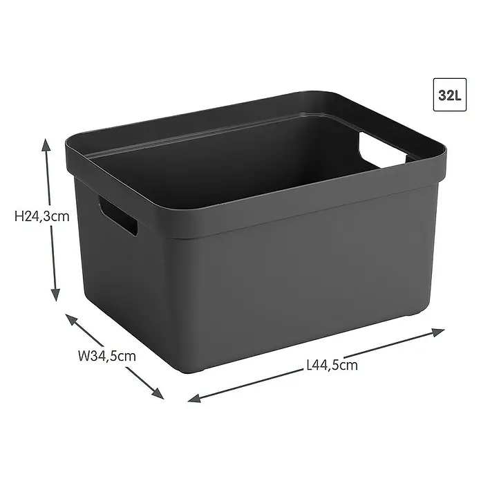 Sunware Aufbewahrungsbox Sigma Home - L x B x H: 44,5 x 34,5 x 24,3 cm, Kunststoff, Anthrazit - Grauer 32L Kunststoffbehälter mit Griffen und den Maßen H24,3cm, B34,5cm, L44,5cm, ideal zur Aufbewahrung im ganzen Haus.