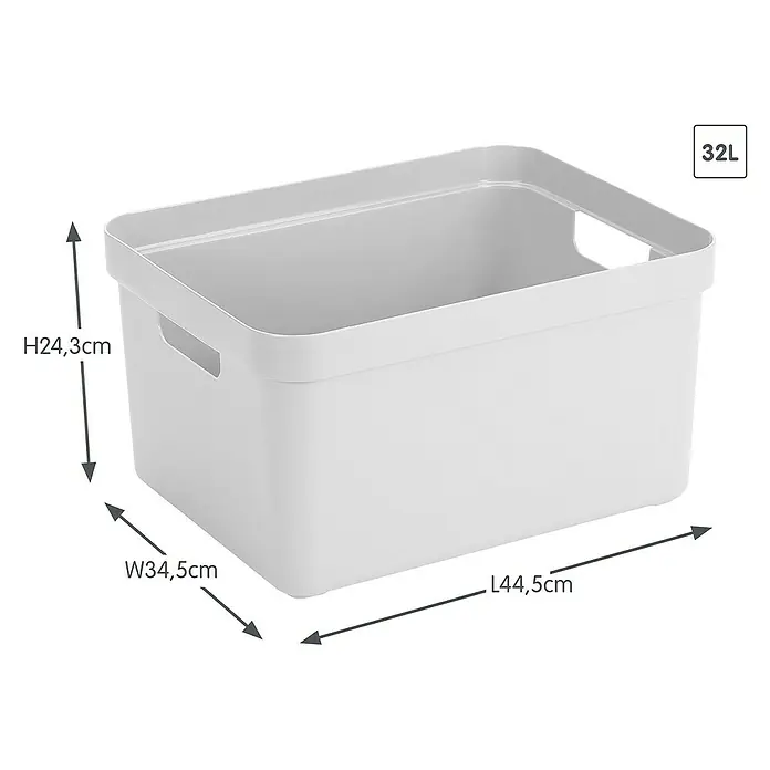 Sunware Aufbewahrungsbox Sigma Home - L x B x H: 44,5 x 34,5 x 24,3 cm, Kunststoff, Weiß - Abgebildete weiße 32L Aufbewahrungsbox aus Kunststoff mit den Maßen H24,3cm x B34,5cm x L44,5cm.
