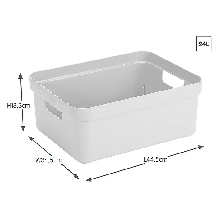 Sunware Aufbewahrungsbox Sigma Home - L x B x H: 44,5 x 34,5 x 18,3 cm, Kunststoff, Weiß - Ein weißer 24L Aufbewahrungsbehälter mit den Maßen H18,3cm x B34,5cm x L44,5cm, ideal zur Aufbewahrung von Gegenständen und zur Organisation von Räumen.