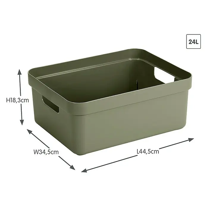 Sunware Aufbewahrungsbox Sigma Home - L x B x H: 44,5 x 34,5 x 18,3 cm, Kunststoff, Dunkelgrün - Eine olivgrüne Aufbewahrungsbox aus Kunststoff mit den Maßen H18,3cm, B34,5cm, L44,5cm und einem Fassungsvermögen von 24 Litern.