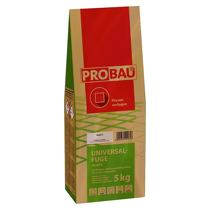 Probau Universalfuge - Beige, 5 kg - Beiger 5 kg Sack PROBAU Universalfuge für Fliesen und Natursteinplatten, innen und außen verwendbar.