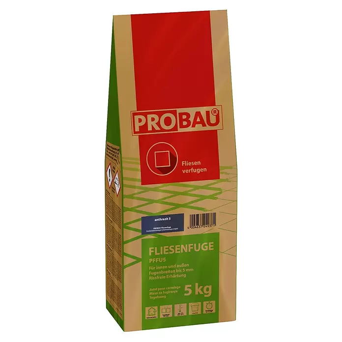 Probau Fliesenfuge - Anthrazit, 5 kg - Probau 5 kg Sack anthrazitfarbener Fliesenmörtel für innen und außen, Fugenbreiten bis 5 mm.