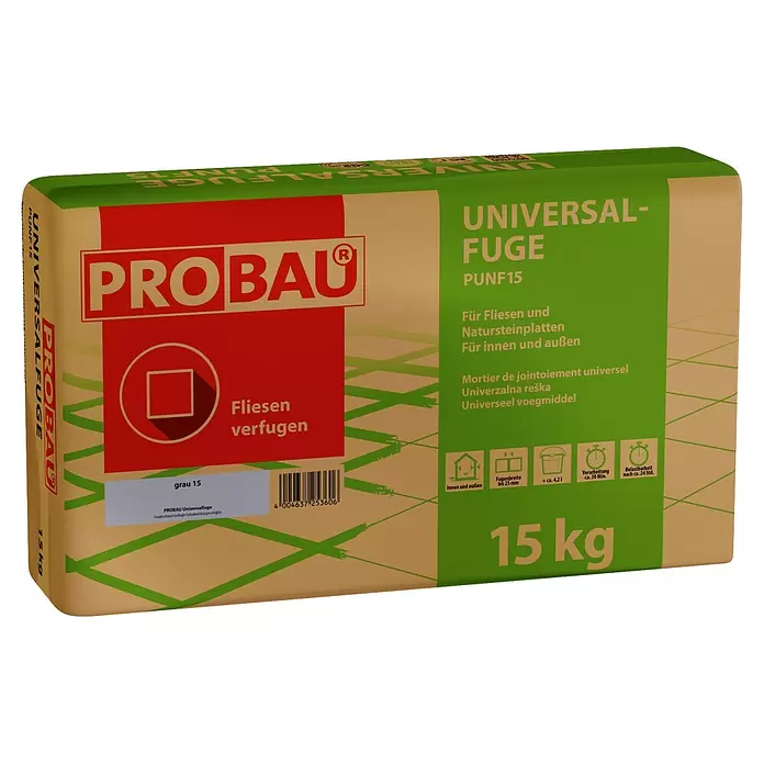 Probau Universalfuge - Grau, 15 kg - PROBAU Universalfuge, grau 15, 15 kg Sack, für Fliesen und Natursteinplatten innen und außen.
