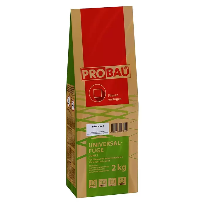 Probau Universalfuge - Silbergrau, 2 kg - 2 kg Beutel PROBAU Universalfuge silbergrau für Fliesen und Natursteinplatten innen und außen.