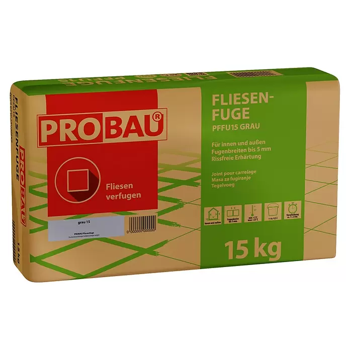 Probau Fliesenfuge - Grau, 15 kg - PROBAU FliesenFuge, 15 kg, grau, für innen/außen und Fugenbreiten bis 5 mm.