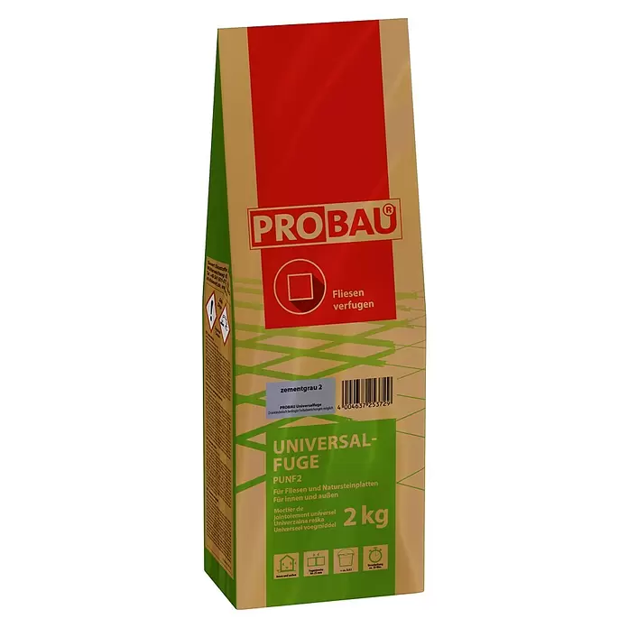 Probau Universalfuge - Zementgrau, 2 kg - PROBAU 2 kg Sack zementgrauer Universalfuge für Fliesen und Natursteinplatten, innen und außen.