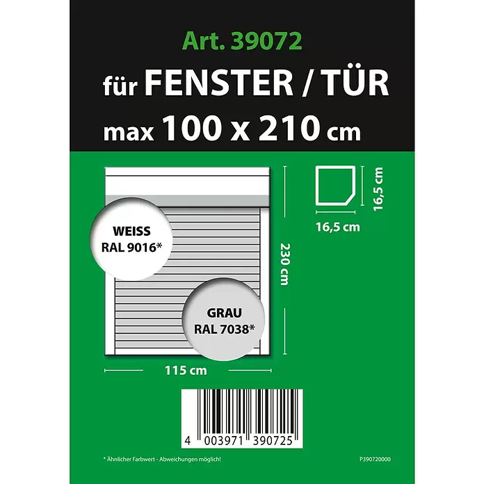 Schellenberg Rollladen-Komplett-Set MINI - Vorbau, 115 x 230 cm - Jalousie für Fenster/Türen, max. 100x210 cm, erhältlich in Weiß (RAL 9016) und Grau (RAL 7038).