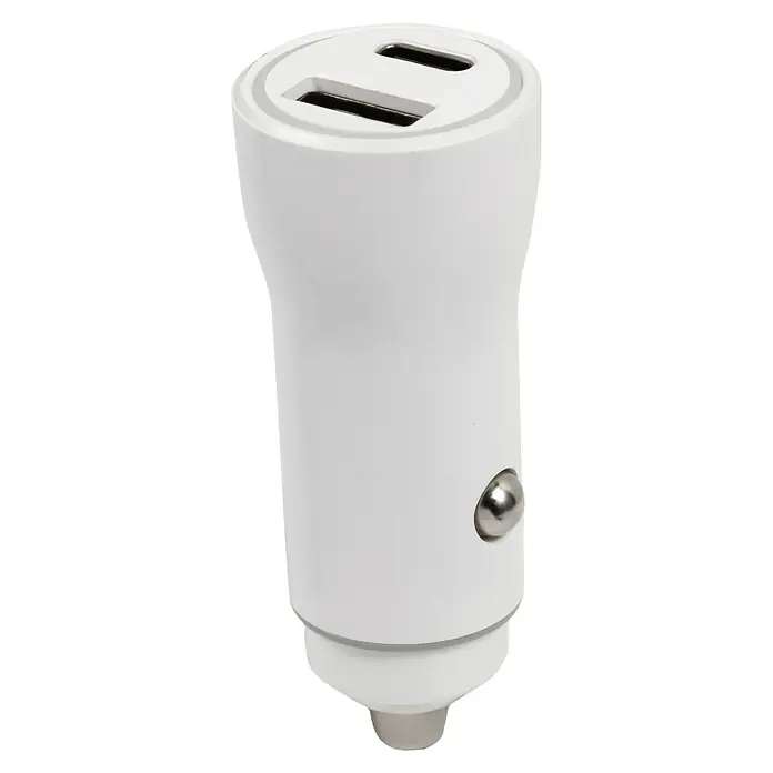 BAUHAUS Set mit Ladegerät, Zigarettenanzünder-Ladegerät, Multifunktions-Kabel - Weiß/Schwarz/Grau - Ein weißer USB-Ladegerät für das Auto mit zwei Anschlüssen für schnelles und effizientes Aufladen unterwegs. Ideal für Smartphones und Tablets.