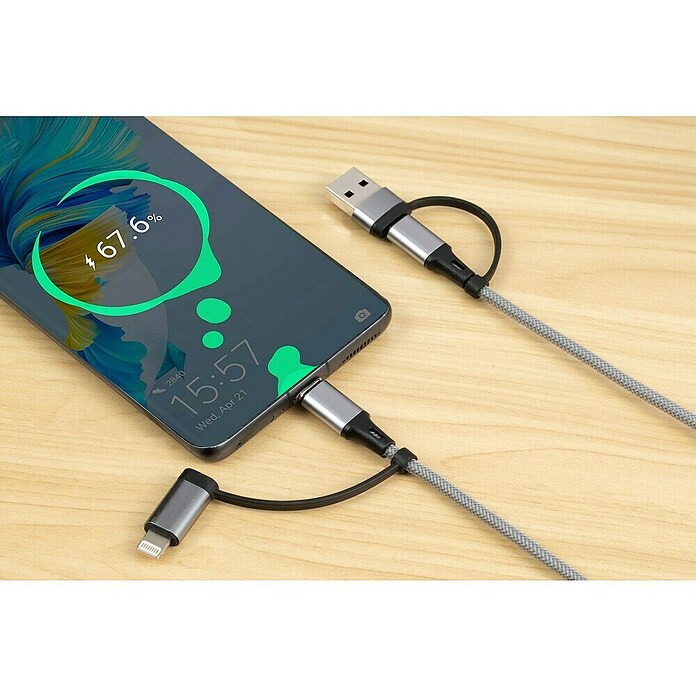 BAUHAUS Napajalni kabel USB 2+2  (Srebrna, Dolžina: 1 m) | 3377 - Telefonzubehör | CBIC - Telefon | CBI - Audio/Video/Antenne/Sat | CB - Elektroinstallation | C - Elektro | BAUHAUS
