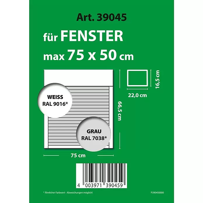 Schellenberg Rollladen-Komplett-Set MINI - Aufsatz, 75 x 50 cm - Fensterrollo in Weiß (RAL 9016) und Grau (RAL 7038) für Fenster bis 75x50 cm, mit Maßen 75x66,5 cm.