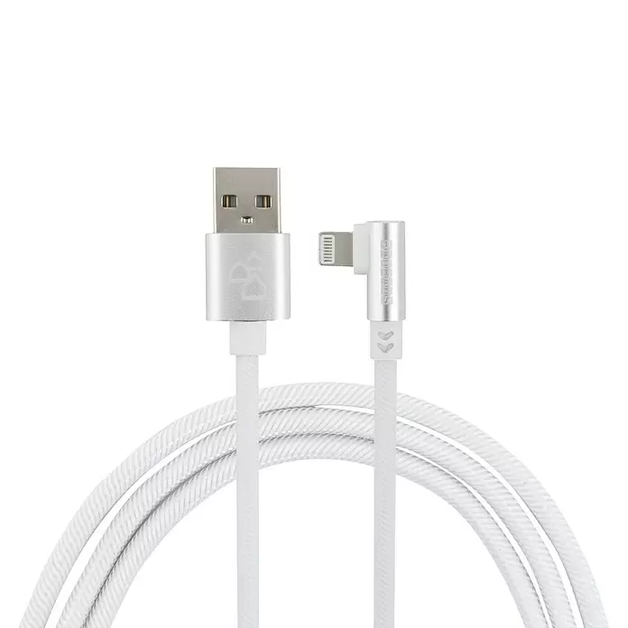 BAUHAUS USB-Kabel Winkel - Weiß, 1 m, USB A-Stecker, Lightning-Stecker - Weißes geflochtenes USB-A auf gewinkeltes Lightning-Kabel zum Laden von Geräten.