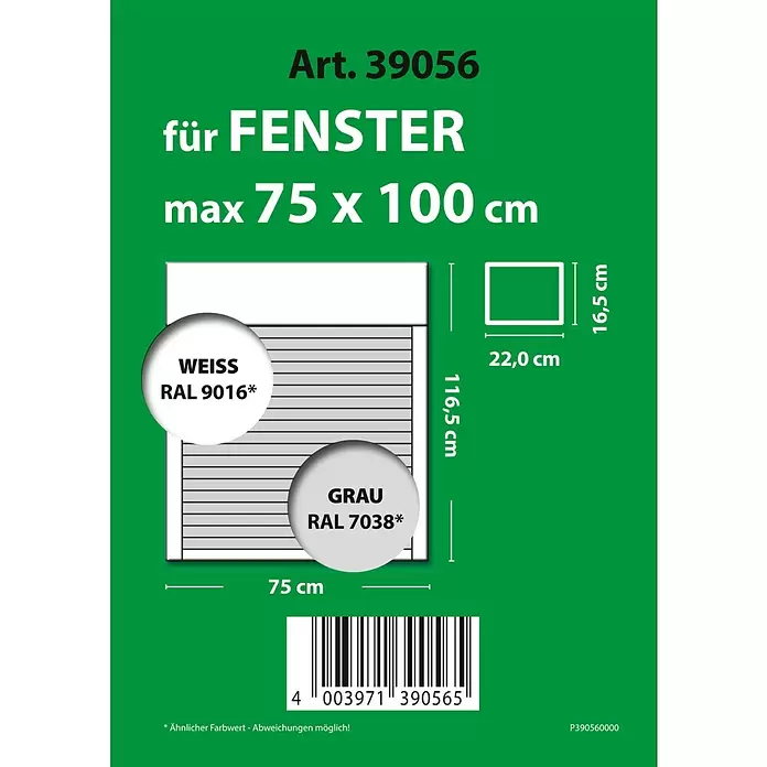 Schellenberg Rollladen-Komplett-Set MINI - Aufsatz, 75 x 100 cm - Verpackung für ein Fensterrollo (Art. 39056), max. 75 x 100 cm, in Weiß (RAL 9016) oder Grau (RAL 7038).