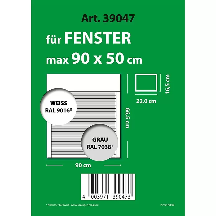 Schellenberg Rollladen-Komplett-Set MINI - Aufsatz, 90 x 50 cm - Fensterjalousie (90x66,5 cm) für max. 90x50 cm Fenster, erhältlich in Weiß (RAL 9016) und Grau (RAL 7038).