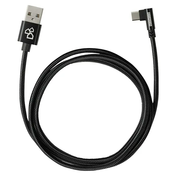BAUHAUS USB-Ladekabel Winkel - Schwarz, 1 m, USB A-Stecker, USB C-Stecker - Schwarzes USB-C-Kabel mit Stoffummantelung und rechtwinkligem Stecker für eine optimale Verbindung und längere Haltbarkeit.