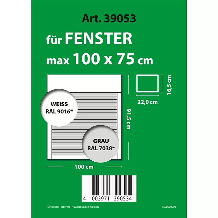 Schellenberg Rollladen-Komplett-Set MINI - Aufsatz, 100 x 75 cm - Fensterrollo für Fenster bis 100x75 cm, in Weiß und Grau verfügbar, Abmessungen 100x91,5 cm mit 22x16,5 cm Bauteil.