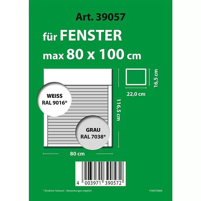 Schellenberg Rollladen-Komplett-Set MINI - Aufsatz, 80 x 100 cm - Fensterrollo für Fenster max. 80x100 cm. Erhältlich in Weiß und Grau. Produktmaße: 80x116,5 cm.