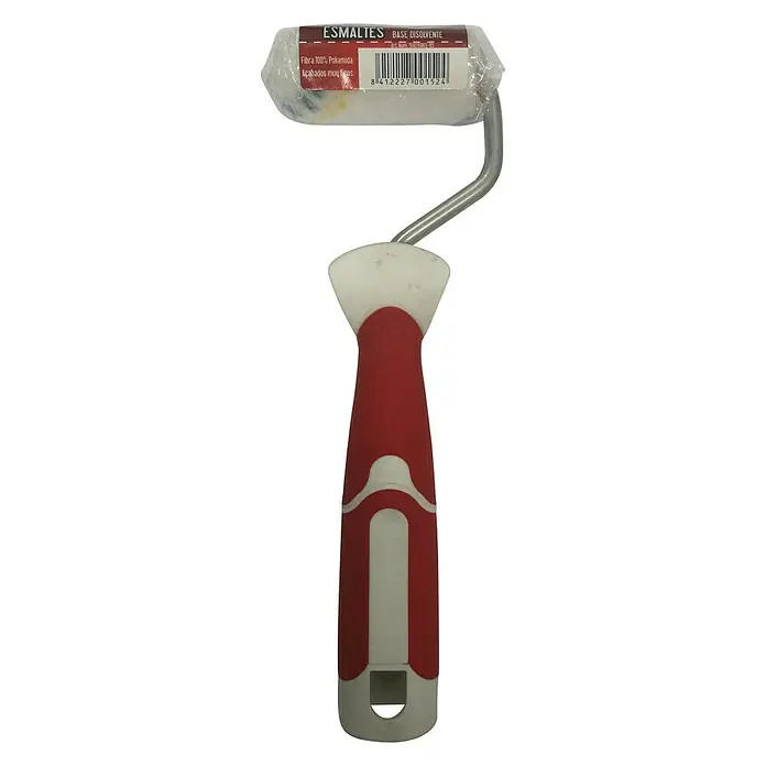 Rodillo de pintar Nylon blue - Apto para: Todas las superficies, Anchura cilindro: 5 cm - Primer plano de un pequeño rodillo de pintura con mango rojo y blanco. Ideal para aplicar pinturas y barnices en superficies pequeñas.