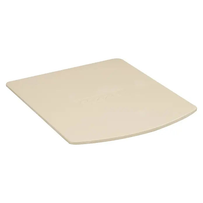 Cozze Pizzastein - L x B: 34,5 x 34,5 cm, Passend für: Cozze Pizzaofen 13" Classic - Nahaufnahme einer eierschalenfarbenen Pizzaschaufel mit abgerundeter Kante, die sich ideal zum sicheren Schieben von Pizzen in den Ofen eignet.
