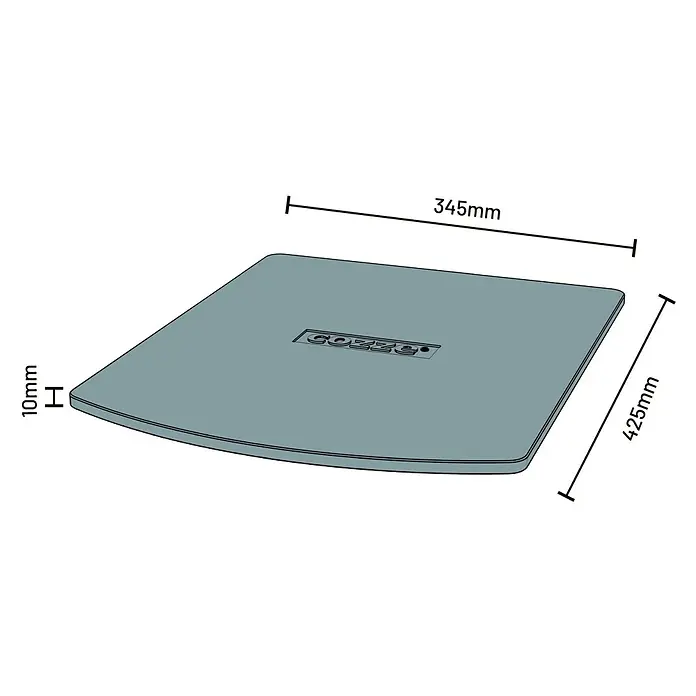Cozze Pizzastein - L x B: 34,5 x 34,5 cm, Passend für: Cozze Pizzaofen 13" Classic - Produktbild: Die Cozze Pizzaschaufel mit den Maßen 345mm x 425mm und einer Dicke von 10mm.