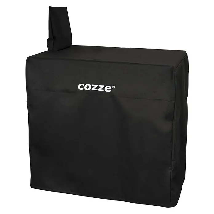 Cozze Grill-Schutzhülle - Passend für: Cozze Grillküchen-Modul Spüle, Kunststoff - Schwarze Schutzhülle für Cozze-Pizzaöfen, schützt vor Witterungseinflüssen und Staub, mit weißem Cozze-Logo auf der Vorderseite.