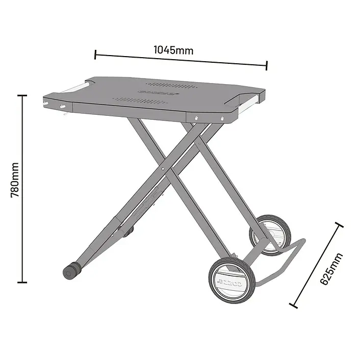 Cozze Klapptisch - B x T x H: 104,5 x 62,5 x 78 cm, Stahl - Produktbild eines klappbaren Beistelltisches mit den Maßen 1045 mm Breite, 780 mm Höhe und 625 mm Tiefe.