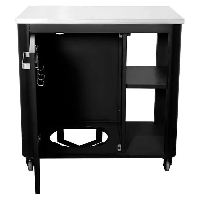 Cozze Outdoorküchen-Modul - Schwarz, B x T x H: 93,5 x 67 x 90 cm - Ein vielseitiger schwarzer Küchenwagen mit einer weißen Arbeitsplatte, ideal für zusätzliche Arbeitsfläche und Stauraum in der Küche.
