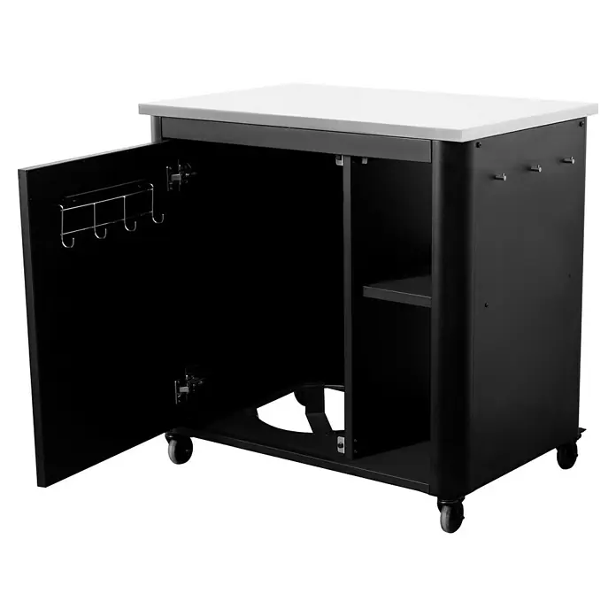 Cozze Outdoorküchen-Modul - Schwarz, B x T x H: 93,5 x 67 x 90 cm - Abbildung eines schwarzen Servierwagens mit weißer Arbeitsfläche und offenem Schrankraum, der zusätzlichen Stauraum bietet.