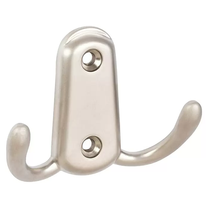 Walteco Garderobenhaken Kasper I - L x B x H: 56 x 73 x 23 mm, Anzahl Haken: 2 Stk., Vernickelt matt - Gebürsteter Metall-Doppelhaken.