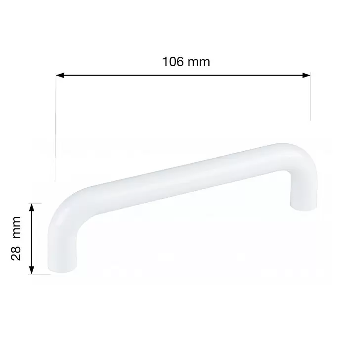 Walteco Möbelgriff Iza - Lochabstand: 96 mm, Kunststoff, Weiß - Weißer Bügelgriff, 106 mm Länge, 28 mm Höhe.