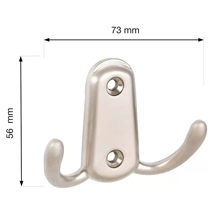 Walteco Garderobenhaken Kasper I - L x B x H: 56 x 73 x 23 mm, Anzahl Haken: 2 Stk., Vernickelt matt - Doppelter Haken aus gebürstetem Metall, 73x56 mm.