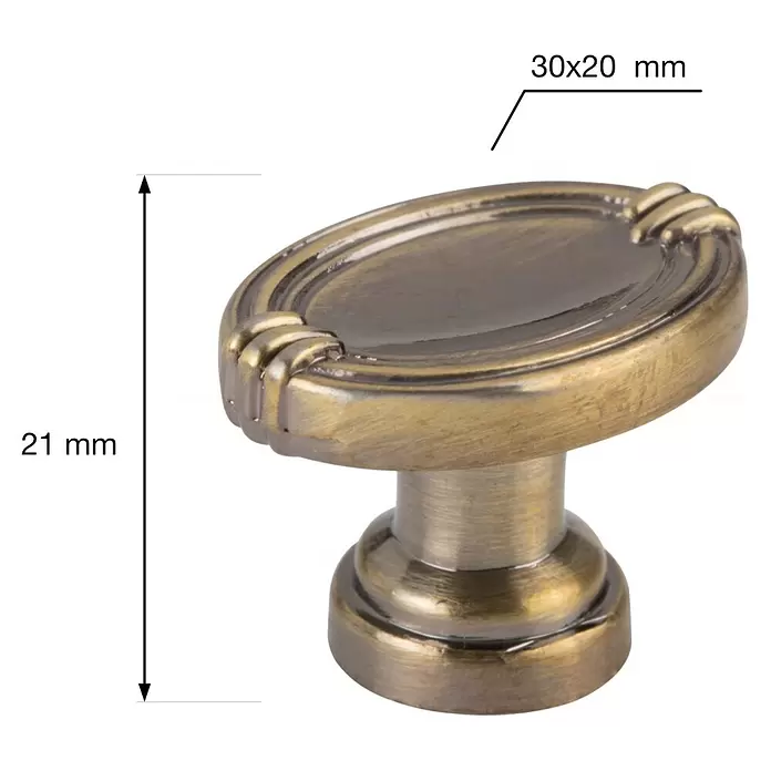 Walteco Möbelknopf Lugo - L x B x H: 30 x 20 x 21 mm, Sonstige, Bronze - Ovaler Möbelknauf aus Altmessing, 30x20 mm mit 21 mm Höhe.