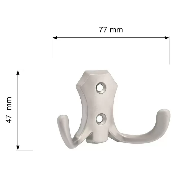 Walteco Garderobenhaken Romana I - L x B x H: 77 x 47 x 30 mm, Anzahl Haken: 2 Stk., Vernickelt matt - Doppelkleiderhaken aus satiniertem Nickel, 77mm breit und 47mm hoch.