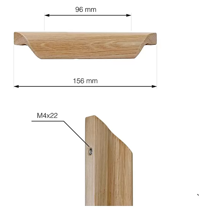 Walteco Möbelgriff Grena - Lochabstand: 96 mm, Holz, Holz-Optik - Möbelgriff aus Holz, 156mm lang, mit 96mm Griffbereich und M4x22 Schraubbefestigung.
