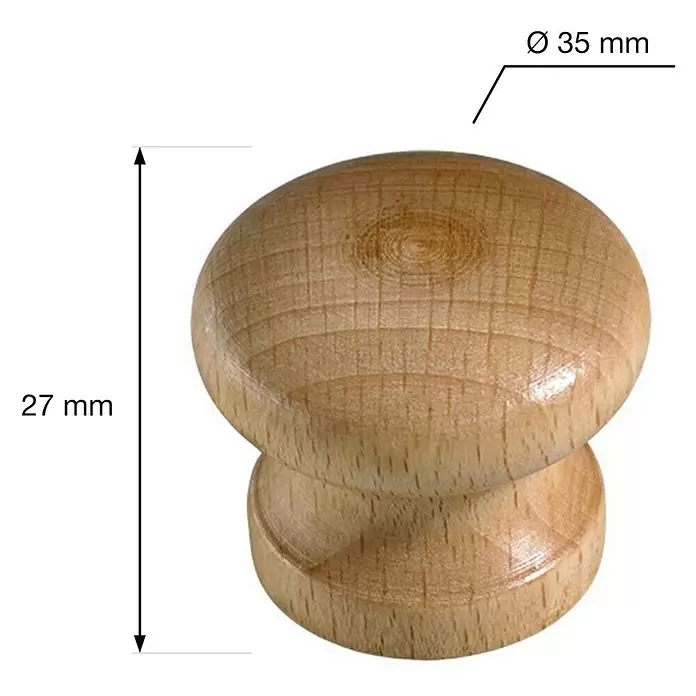Walteco Möbelgriff Humberto - Typ Möbelgriff: Knopf, Ø x H: 35 x 27 mm, Holz, Buche lackiert - Heller Naturholzknopf, Ø 35 mm, 27 mm hoch.