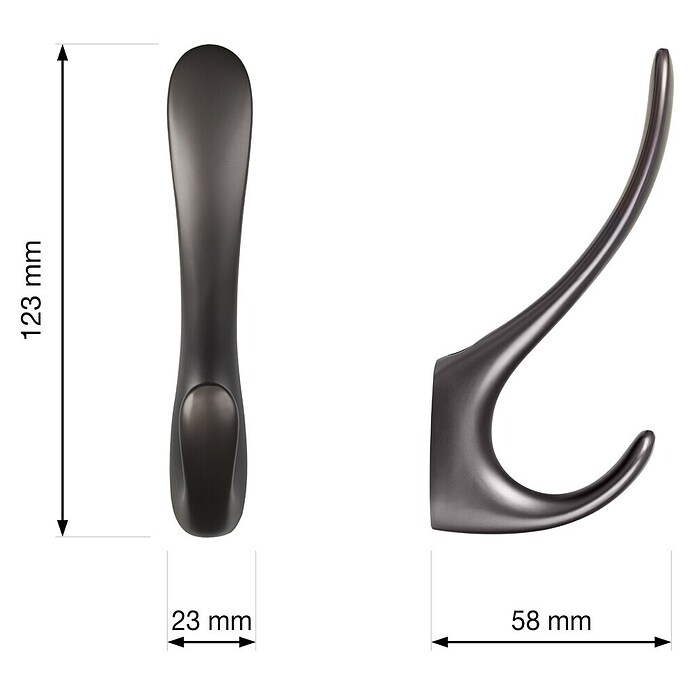 Walteco Jashaak Maxial (l x b x h: 123 x 23 x 58 mm, Aantal haken: 2 st., Antraciet) | BAUHAUS