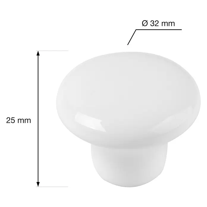 Walteco Möbelknopf - Durchmesser: 32 mm, Porzellan, Weiß - Weißer Keramikknopf, Ø 32mm, Höhe 25mm.