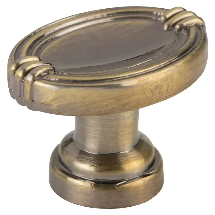 Walteco Möbelknopf Lugo - L x B x H: 30 x 20 x 21 mm, Sonstige, Bronze - Ovaler Messing-Möbelknauf im Antik-Look mit geriffelten Kanten und konischem Sockel.