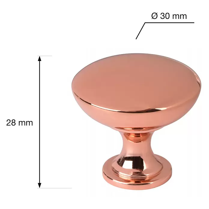 Walteco Möbelknopf Daira I - Durchmesser: 30 mm, Sonstige, Kupfer poliert - Runder roségoldener Möbelknauf für Schränke und Schubladen.