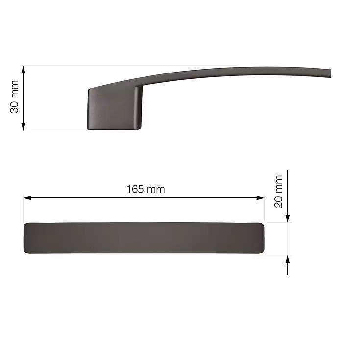 Walteco Möbelgriff Anzio - Lochabstand: 128 mm, Aluminium, Anthrazit - Dunkelgrauer Metall-Möbelgriff. 165 mm Länge, 30 mm Ausladung, 20 mm Breite.