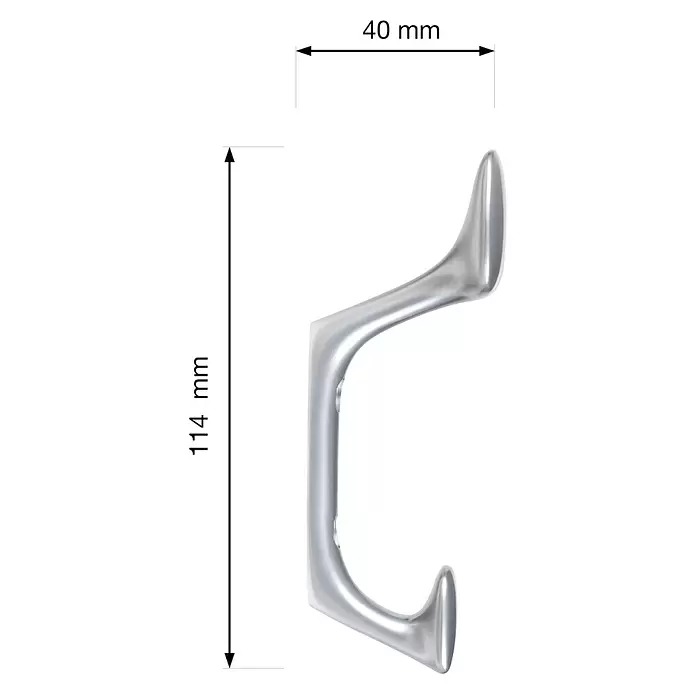 Walteco Garderobenhaken Montorio - L x B x H: 110 x 45 x 40 mm, Anzahl Haken: 2 Stk., Verchromt matt - Moderner, silberfarbener Doppel-Kleiderhaken, 114 mm hoch und 40 mm tief.