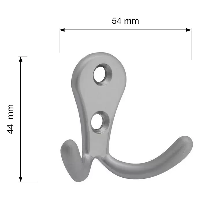 Walteco Garderobenhaken Romero II A - L x B x H: 44 x 54 x 24 mm, Anzahl Haken: 2 Stk., Verchromt matt - Silberner Garderobenhaken, 44 mm hoch und 54 mm breit, mit zwei Befestigungslöchern.