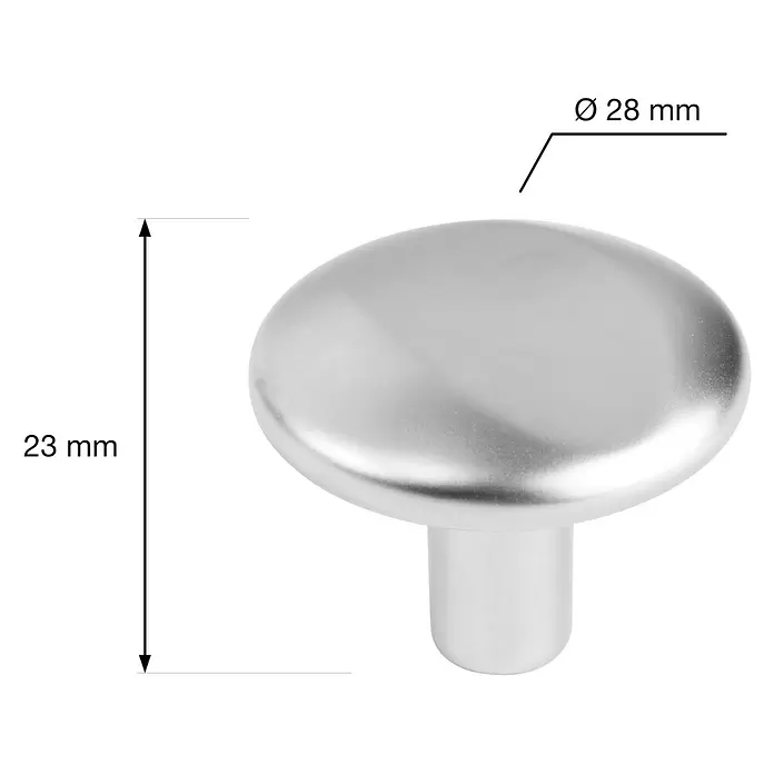 Walteco Möbelknopf Zamora - Durchmesser: 28 mm, Sonstige, Verchromt matt - Silberner Möbelknauf, 28mm Durchmesser und 23mm Höhe.