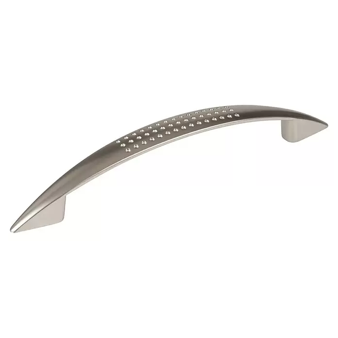 Walteco Möbelgriff Jamo - Lochabstand: 128 mm, Sonstige, Vernickelt matt - Gebogener Schrankgriff aus gebürstetem Silber mit strukturierter, gepunkteter Oberfläche.