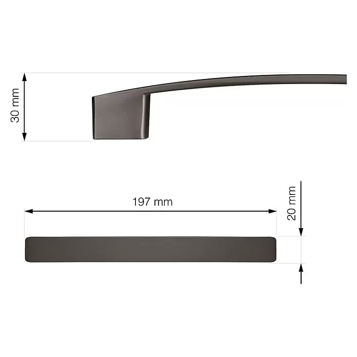 Walteco Möbelgriff Anzio - Lochabstand: 160 mm, Aluminium, Anthrazit - Dunkelgrauer Möbelgriff, 197 mm lang, 30 mm hoch, 20 mm breit.