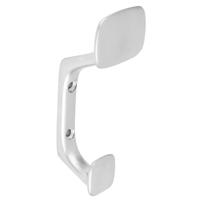 Walteco Garderobenhaken Montorio - L x B x H: 110 x 45 x 40 mm, Anzahl Haken: 2 Stk., Verchromt matt - Silberfarbener Metall-Wandhaken mit zwei Befestigungslöchern und abgerundeten Enden.