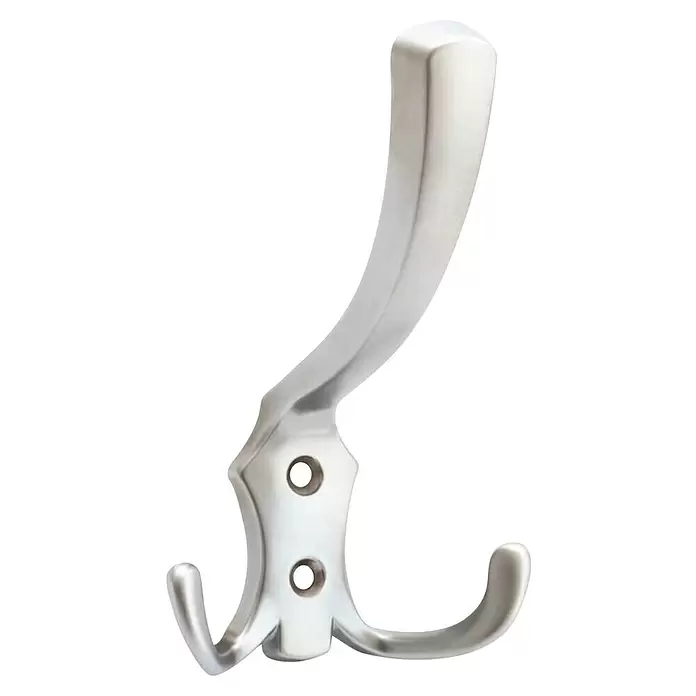 Walteco Garderobenhaken Romana I - L x B x H: 125 x 77 x 75 mm, Anzahl Haken: 3 Stk., Verchromt matt - Gebürsteter Metall-Doppelhaken mit zwei Befestigungslöchern für Jacken und Mäntel.