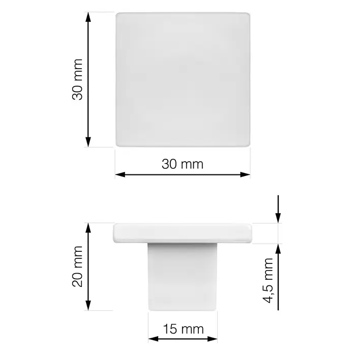 Walteco Möbelknopf Arca - L x B x H: 30 x 30 x 20 mm, Kunststoff, Weiß - Weißer quadratischer Möbelknopf, 30x30mm, 20mm Höhe.